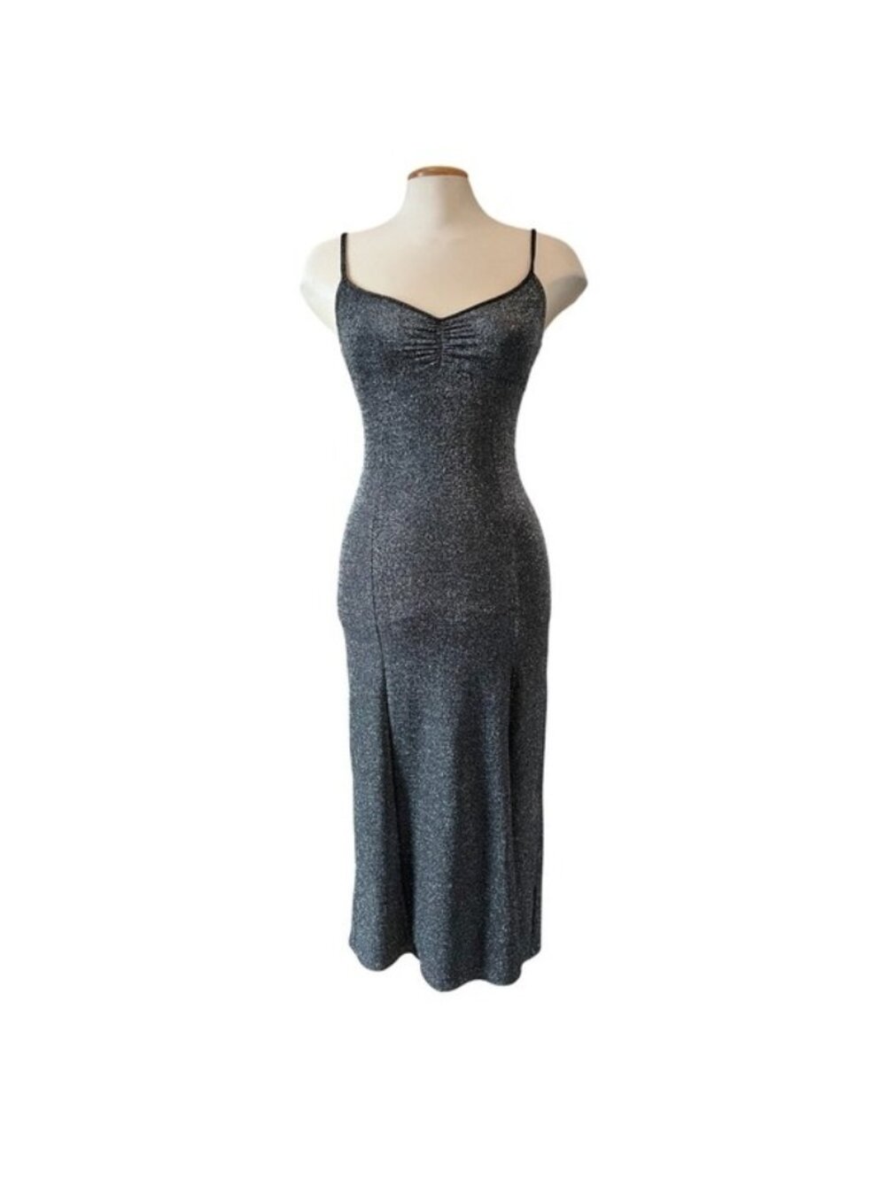 Urban Outfitters Metallic Silver Glitter Midi Dress Cutout Tie‎ Back Black Small
